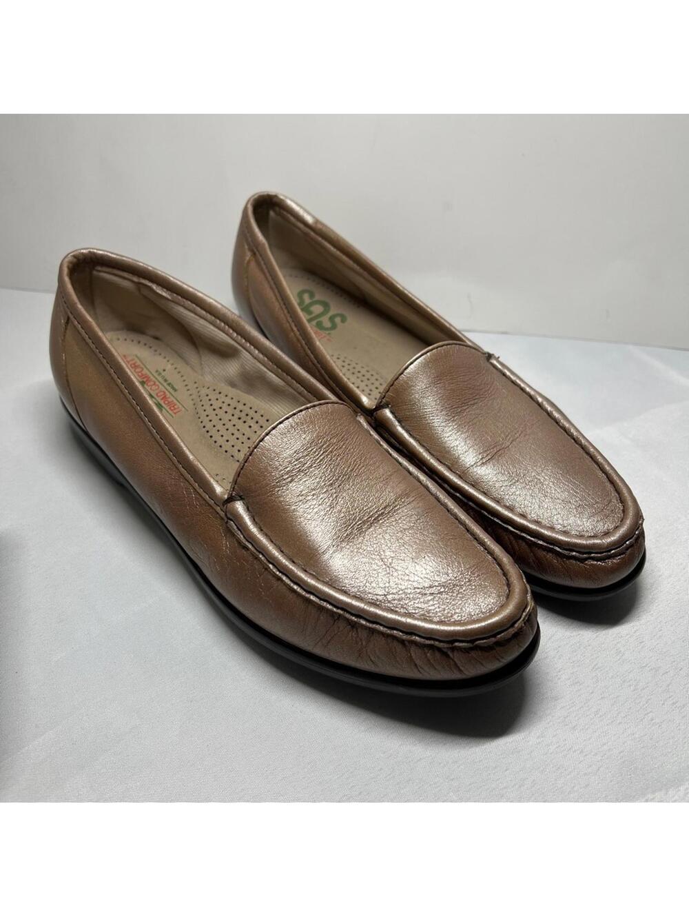 SAS Simplify Everyday Loafer Women's 9 Slim Metallic Gold Brown Leather